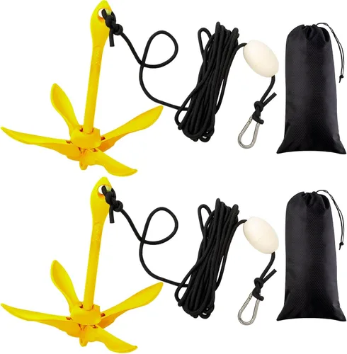 Vista 8 de Lounsweer 2 Pack Marine Kayak Anchor Kit Grapnel Anchor Kit Folding Grapnel Anchor Boat Anchor with Foldable Claw Kayak Fishing Accessories for