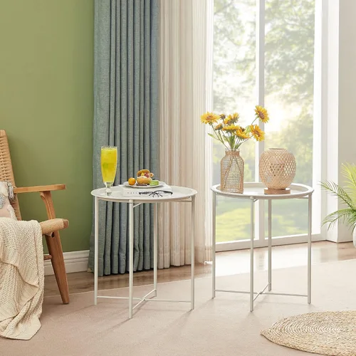 Vista 4 de VECELO - Mesa auxiliar/de rincón, plegable, redonda de metal, antióxido y resistente al agua, para interiores o exteriores, con bandeja, 1 pieza