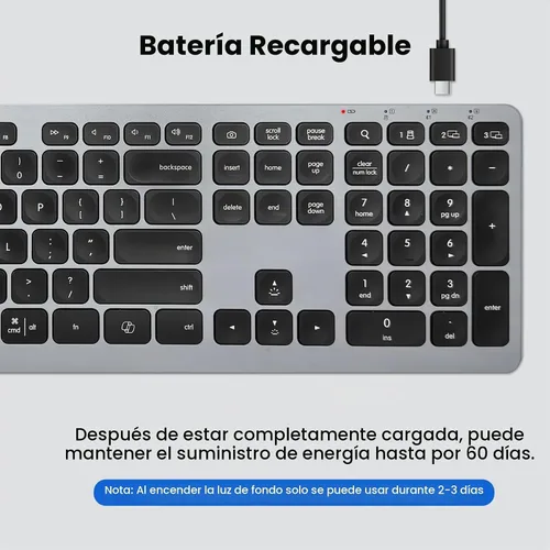 Vista 7 de Teclado inalámbrico, teclado Bluetooth con reposamanos de cuero, retroiluminación, emparejamiento multidispositivo, USB C recargable, para Windows