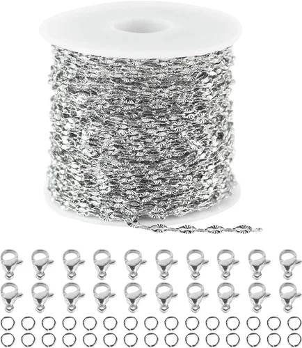 Vista 10 de UMAOKANG Cadena de joyería de acero inoxidable de 16.4 pies, cadena chapada en oro a granel para hacer joyas, collares, pulseras, rollo de cadena