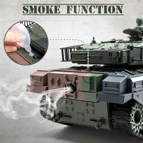 Vista 2 de Supdex Tanque RC 1:18, 2.4Ghz US M60 modelo de tanque de control remoto, juguete militar de batalla de 15 canales con humo, sonido ligero