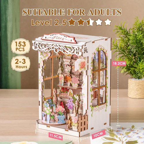 Vista 4 de MOMIBOOK Kit de rincón de libro, 153 piezas, kit de casa de muñecas en miniatura para adultos, rompecabezas de madera 3D, decoración de estantería