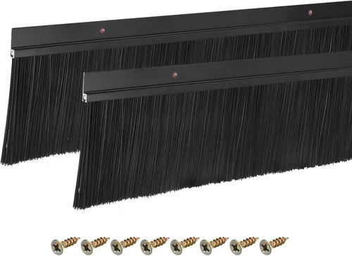 Vista 13 de uxcell 2 piezas barredor de cepillo inferior para puerta forma H base de aleación de aluminio con cepillo de nailon de 0.4 pulgadas para hogar