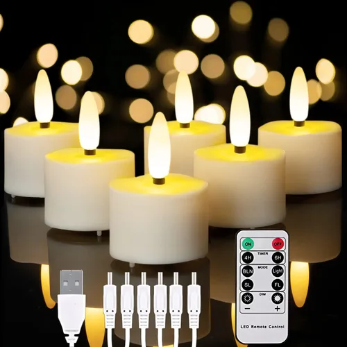 Homemory Velas de té recargables sin llama con temporizador remoto, funciona con pilas, parpadeo realista para decoración de vacaciones del hogar,