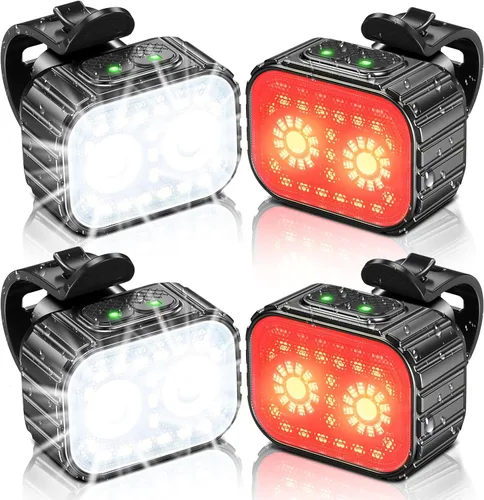 Vista 4 de Cuvccn Bike Lights Super Bright, Rechargeable Bicycle Lights Set Multiple Modes, Waterproof Bike Lights for Night Riding/Cycling Safety, Front and