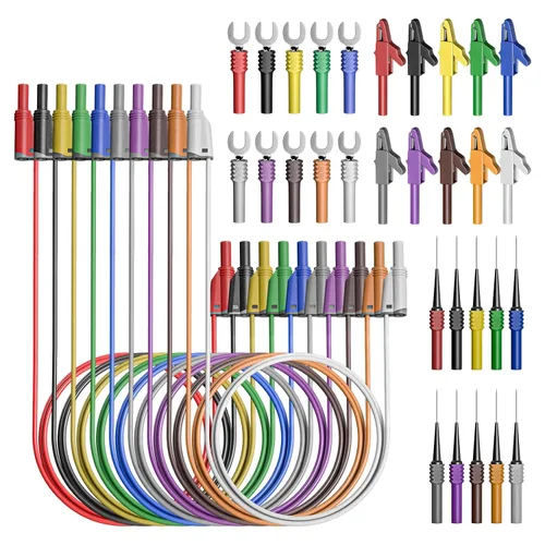 Vista 8 de Goupchn Kit de 5 cables de prueba de silicona con tapón de plátano de 0.157 pulgadas, totalmente aislados, de seguridad, apilable, con pinzas