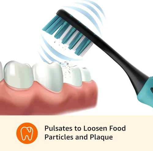 Vista 5 de Amazon Basics Cepillos de dientes suaves para adultos, limpieza profunda pulsante con cerdas suaves, 2 unidades, colores surtidos