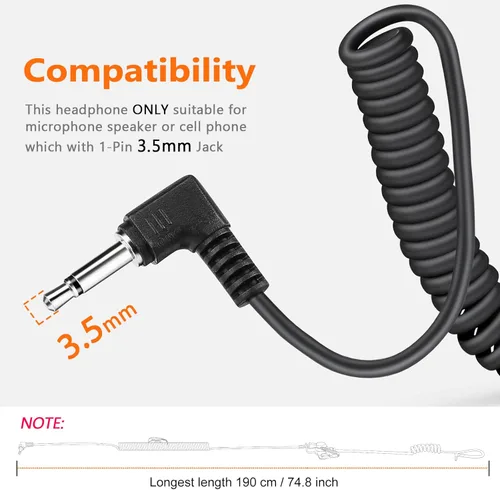 Vista 3 de Zeadio Auricular de vigilancia con receptor/escucha de 0.138 in con tubo acústico y auricular Earmold para smartphone, radios bidireccionales