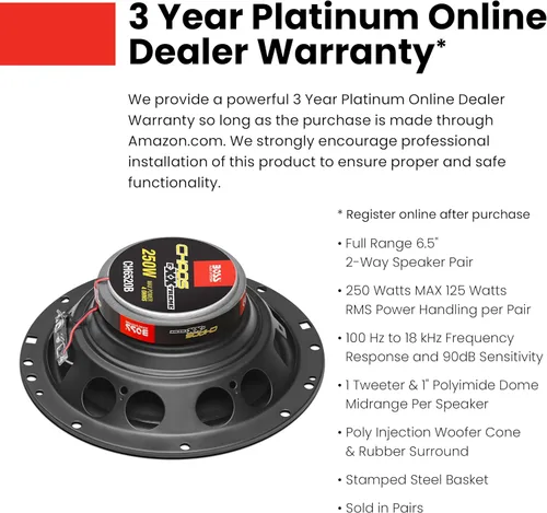 Vista 2 de BOSS Audio Systems CH6520B - Altavoces para puerta de automóvil de 6.5 pulgadas, 250 vatios máx. (par), coaxial, 2 vías, rango completo, 4 ohmios