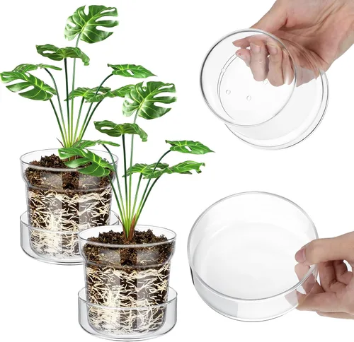 Baderke Macetas de vidrio de 4 pulgadas con platillo, macetas de vivero de flores con drenaje para iniciación de semillas de flores, plántulas