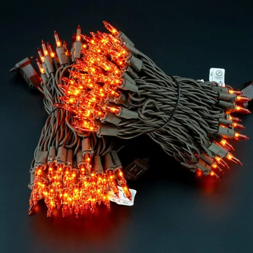 Vista 5 de YULETIME Luces de Navidad naranjas con cable marrón, 66 pies, 200 luces con certificación UL, paquete de 2 juegos de 33 pies, 100 miniluces