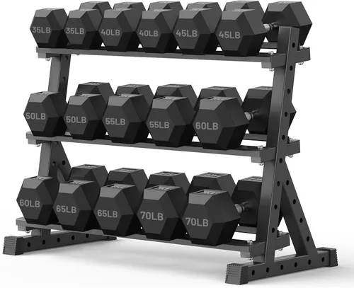 Vista 15 de Papababe Juego de mancuernas hexagonales con soporte, con revestimiento de goma, pesas libres con estantes de almacenamiento, múltiples opciones