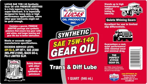 Vista 3 de Lucas Oil - Lubricante de diferencial y transmisión sintética 10121 SAE 75W-140, 1 cuarto de galón.
