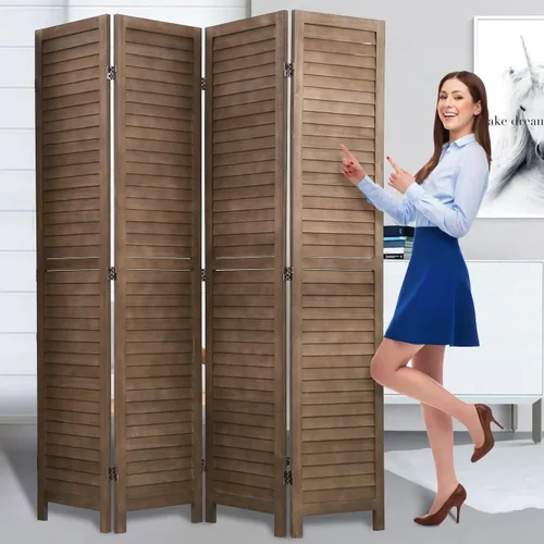 Divisor de habitación plegable de 4 paneles de 69 pulgadas de alto, pantallas de privacidad portátiles de madera maciza independiente para