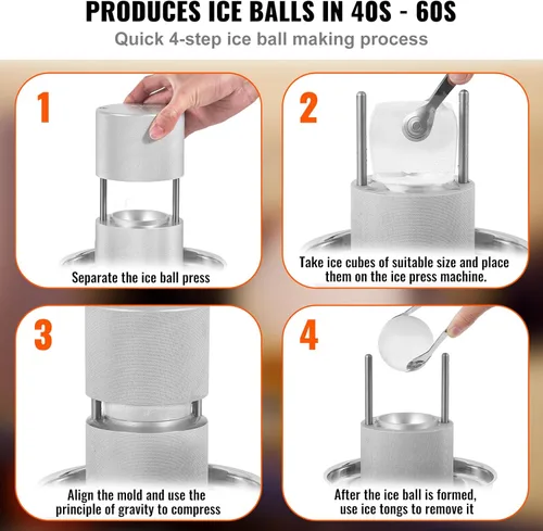 Vista 3 de VEVOR Prensa de bolas de hielo, máquina de bolas de hielo de 2.4", kit de prensa de bolas de hielo de aleación de aluminio para aeronaves
