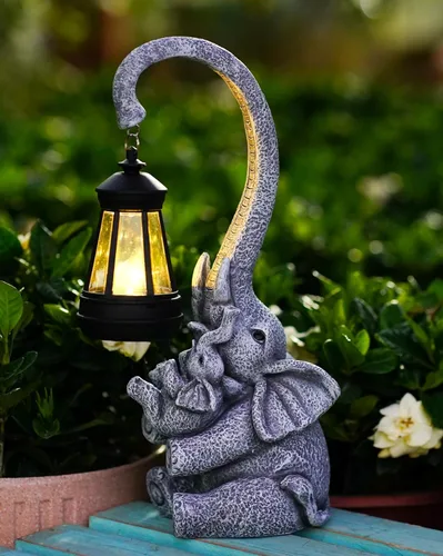 Pohabery Estatua de gnomos para exteriores con luces solares Marrón
