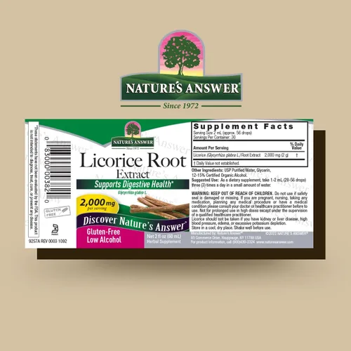 Vista 2 de Nature's Answer Suplemento de raíz de regaliz 2000 mg 2oz Extracto bajo en alcohol Apoya la digestión Promueve la función respiratoria