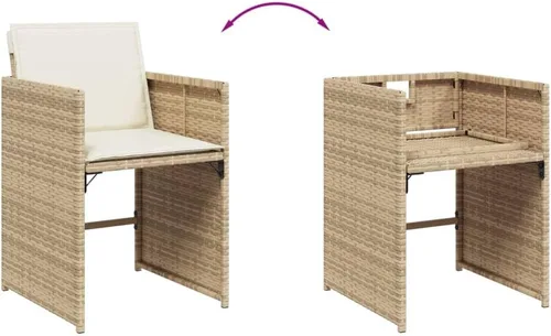Vista 6 de Beige 5-Piece Outdoor Patio Dining Set with Foldable Chairs Cream Cushions Poly Rattan Furniture for Compact Storage Garden Backyard Balcony Use
