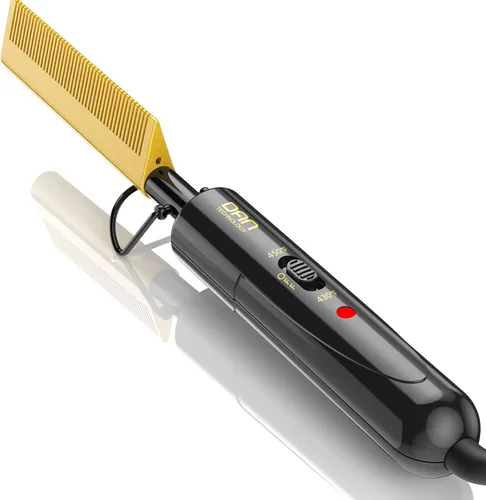 Vista 9 de DAN Technology Plancha Alisadora de Cerámica Curva y Peine de Presión Térmica, 450°F de Doble Voltaje para Cabello Natural Negro, Portátil