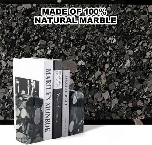 Vista 6 de Koville Sujetalibros de mármol de lujo para estantes, extremos decorativos de libros de piedra, soportes de libros de mármol de alta resistencia