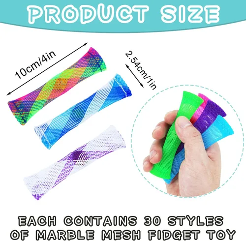 Vista 4 de 44 Pcs Mixed Color Marble Mesh Fidget Stress Relieve Set, Focus Enhance, Relieves Stress and Increase Focus for Student and Aldult, ADHD ADD OCD