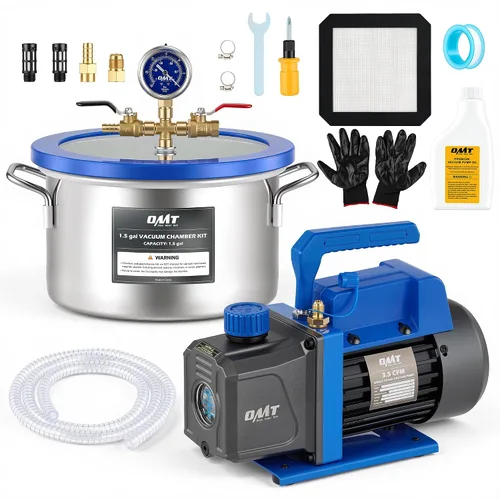 Vista 12 de OMT 5 Gal Vacuum Chamber & 3.5 CFM Pump Kit for Resin Degas, Blue Azul