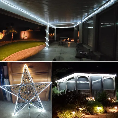 Vista 4 de JUNWEN Cuerda de luces LED para exteriores, luz diurna blanca de 6500 K, impermeable, 432 LED, 40 pies, 39.4ft, enchufe flexible de 110 V