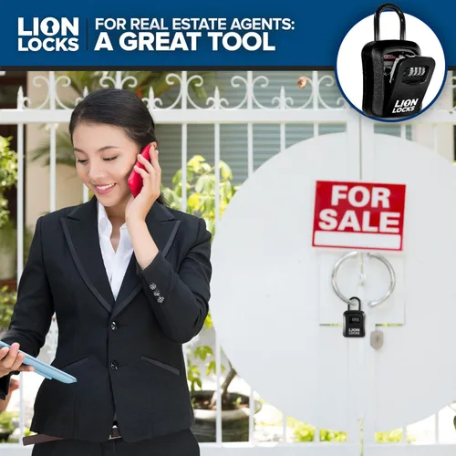 Vista 6 de Caja de bloqueo de llaves Lion Locks - Caja de bloqueo de llaves para casa, Caja de bloqueo inmobiliaria con combinación, Caja de seguridad