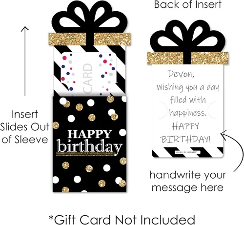 Vista 5 de Big Dot of Happiness Juego de 8 fundas para tarjetas de regalo y dinero para fiestas de cumpleaños para adultos, doradas, para tarjetas de regalo