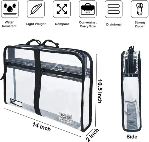 Vista 2 de Rough Enough Clear Document Bag Plastic File Folder Pouch Organizer Art Portfolio Case Small for A4 Paper Notebook School Supplies Important Document