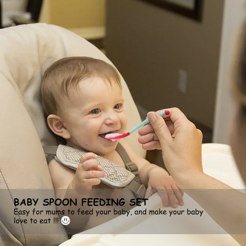 Vista 7 de Maberry Baby Spoons and Forks Feeding Set, 5 Pack Soft Silicone Tip Heat Sensitive Toddler Utensils First Stage for Self Feeding, BPA Free Baby