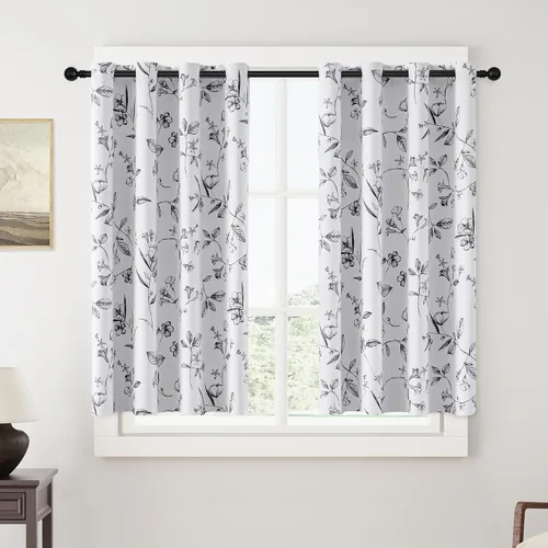Vista 66 de ChrisDowa Cortinas florales 100% opacas de 63 pulgadas de largo, 2 paneles para dormitorio, sala de estar, estampado de flores negras