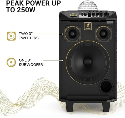 Vista 2 de TONOR Máquina de karaoke inalámbrica para adultos K20, paquete con micrófonos inalámbricos UHF TW310 gris