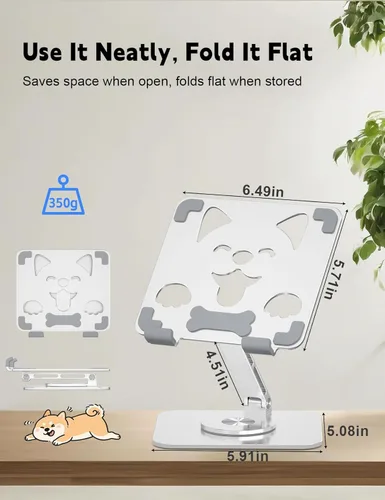 Vista 3 de Aoviho Soporte ajustable para tablet iPad – Soporte de escritorio de aluminio giratorio de 360°, soporte plegable y estable para iPad Pro 12.9/11