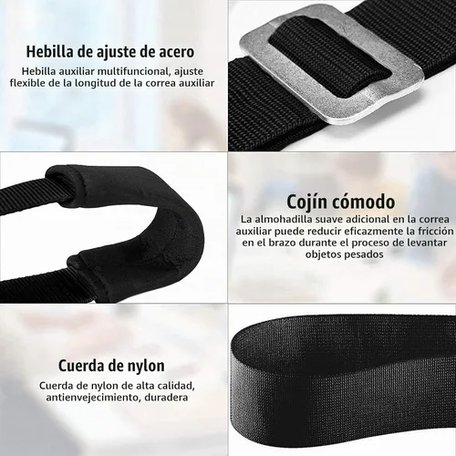 Vista 4 de Correas de mudanza, correas de elevación para 2 personas para mover muebles, sistema de elevación y movimiento con cinturón de hombro para Negro