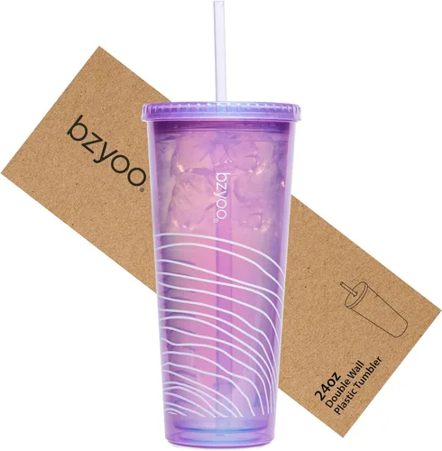 Vista 12 de bzyoo Vaso SIP de 24 oz con Tapa de Popote en Forma de Corazón con Alas – Vaso Iridiscente de Diseño Lindo DotDot, Taza Libre de BPA con Tapa