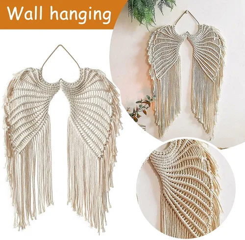 Vista 2 de WAQIA HOME Tapiz de macramé para colgar en la pared, macramé tejido bohemio con borlas largas, algodón bohemio hecho a mano, decoración del hogar