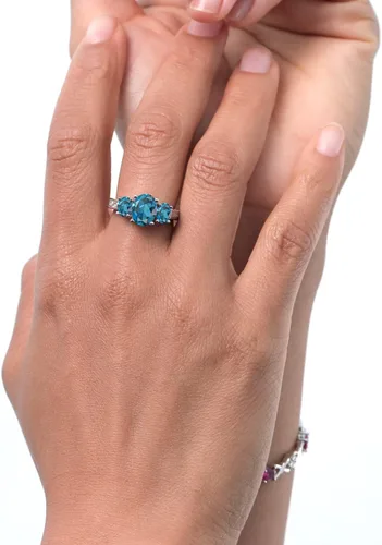 Vista 6 de Gem Stone King Anillo ovalado de plata de ley 925 con topacio azul Londres de compromiso para mujer