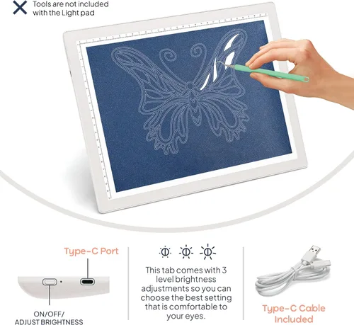 Vista 5 de iVyne Almohadilla de luz con cable para desmalezar vinilo - Caja de luz A4 para dibujar - Tablero de luz para trazar - Caja de luz para pintura