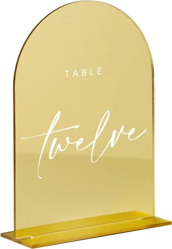 Vista 3 de Letrero acrílico negro de arco de 4x6 pulgadas con soporte Juego de 10 letreros acrílicos arqueados en blanco con base para números de mesa