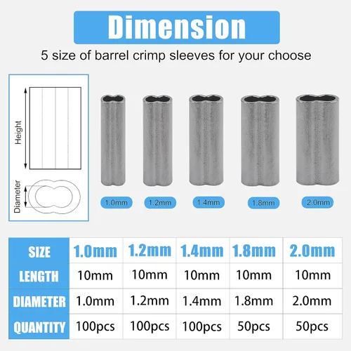 Vista 2 de SILANON Kit de mangas de crimpado de pesca, 400 piezas de mangas de crimpado de doble barril de cobre, latón, mangas de bucle de crimpado, línea