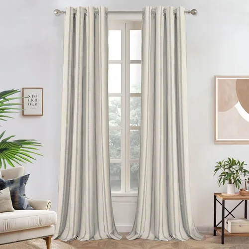 Vista 12 de DriftAway Cortinas opacas de mezcla de lino de 84 pulgadas de largo para dormitorio, cortinas de lino con estampado de rayas verticales