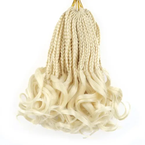 Vista 22 de Cabello de ganchillo con rizos franceses, trenzas de cabello de ganchillo con puntas rizadas, 14 pulgadas, preenlazadas, trenzas de caja tipo diosa