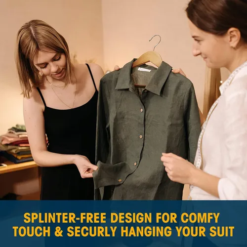 Vista 5 de Paquete de 20 perchas de madera con acabado liso, colgador de ropa resistente para trajes, chaquetas, pantalones, vestidos, perchas para armario