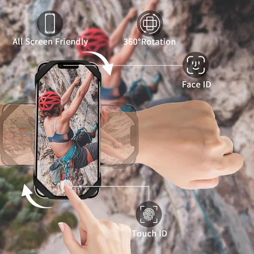 Vista 3 de Brazalete deportivo 3 en 1 + pulsera+soporte para teléfono de bicicleta, rotación de 360° y desmontable compatible con teléfono celular de 4.5-7