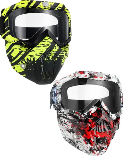 Vista 7 de Frienda 2 piezas gafas de motocicleta casco gafas de montar gafas con cubierta facial
