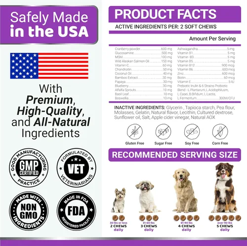 Vista 6 de Multivitamínico masticable con glucosamina para perros Vitaminas y suplementos para perros 170 golosinas Multivitamínico para adultos mayores