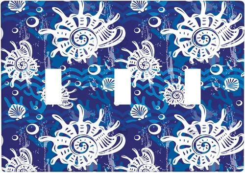 Vista 24 de Placa de interruptor de luz Nautical de 1 pandilla, concha abstracta retro del océano, estrella de mar, cubierta de placa de pared decorativa