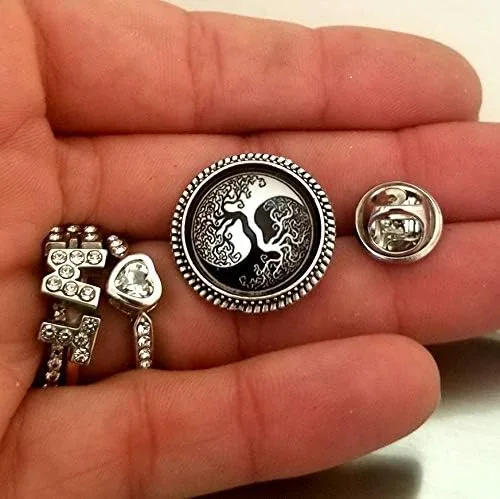 Vista 4 de Celtic Tree of Life Ying Yang Cufflinks and Lapel Tie Pin Tack Gift for Men