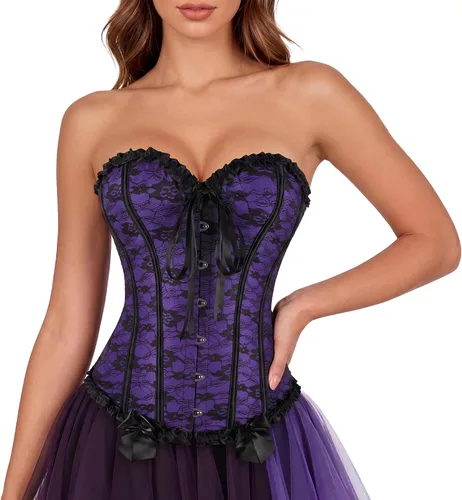 Vista 10 de Zhitunemi - Corsés para disfraz de vampiro para mujer: Corsé floral para mujer, trajes de Moulin, burlesque Beige